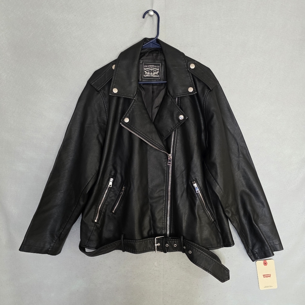 NWT Levi Strauss Vegan Faux Leather Belted Moto Jacket LW8WU808 Size 3X